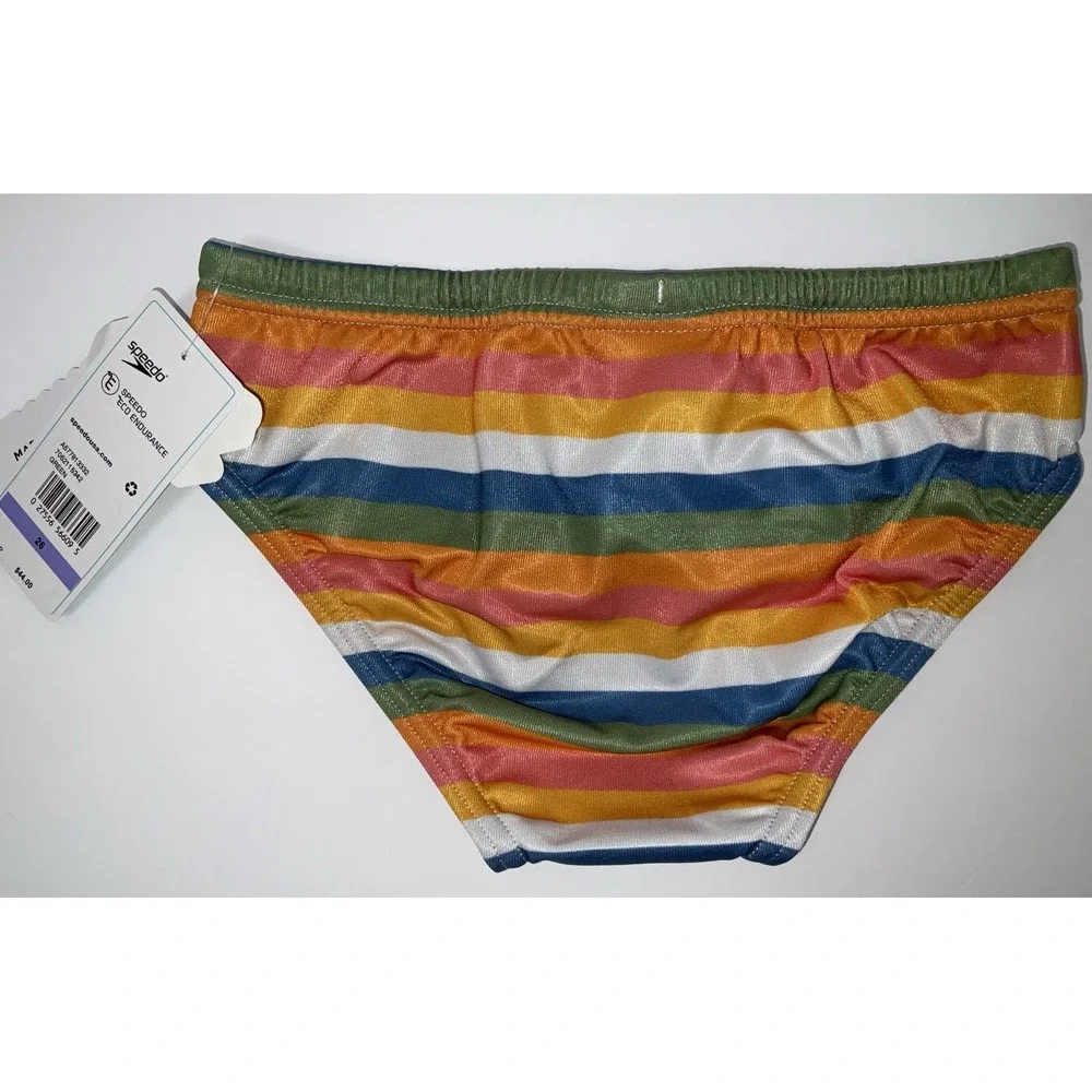 NWT Men's Speedo Vibe Collection Eco Endurance Brief Swim Trunks Striped 26